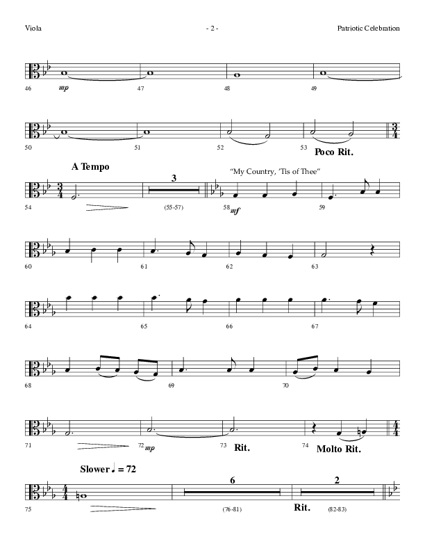 Patriotic Celebration (Choral Anthem SATB) Viola (Lifeway Choral / Arr. Dennis Allen)
