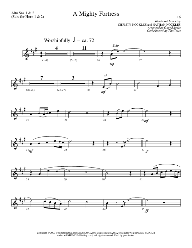 A Mighty Fortress (Choral Anthem SATB) Alto Sax 1/2 (Lillenas Choral / Arr. Gary Rhodes / Orch. Tim Cates)