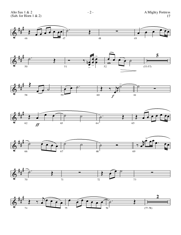 A Mighty Fortress (Choral Anthem SATB) Alto Sax 1/2 (Lillenas Choral / Arr. Gary Rhodes / Orch. Tim Cates)