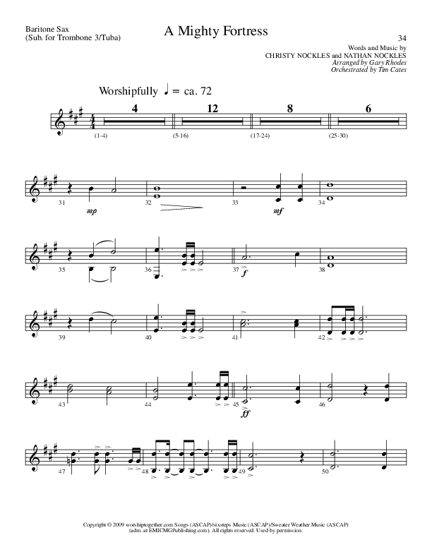 A Mighty Fortress (Choral Anthem SATB) Bari Sax (Lillenas Choral / Arr. Gary Rhodes / Orch. Tim Cates)