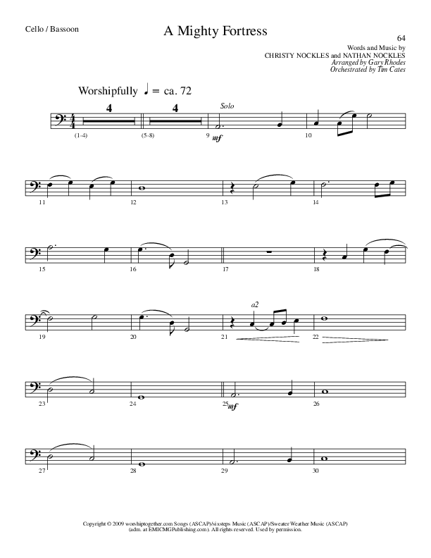 A Mighty Fortress (Choral Anthem SATB) Cello (Lillenas Choral / Arr. Gary Rhodes / Orch. Tim Cates)