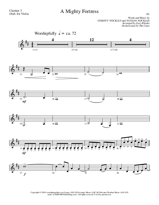 A Mighty Fortress (Choral Anthem SATB) Clarinet 3 (Lillenas Choral / Arr. Gary Rhodes / Orch. Tim Cates)