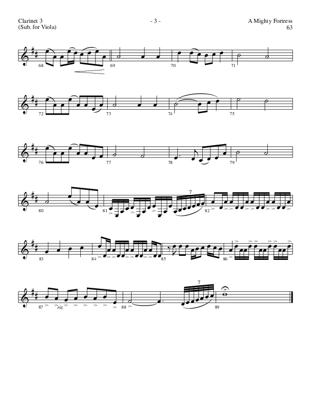 A Mighty Fortress (Choral Anthem SATB) Clarinet 3 (Lillenas Choral / Arr. Gary Rhodes / Orch. Tim Cates)