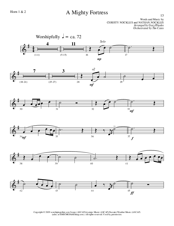 A Mighty Fortress (Choral Anthem SATB) French Horn 1/2 (Lillenas Choral / Arr. Gary Rhodes / Orch. Tim Cates)