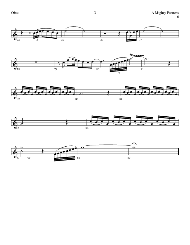 A Mighty Fortress (Choral Anthem SATB) Oboe (Lillenas Choral / Arr. Gary Rhodes / Orch. Tim Cates)