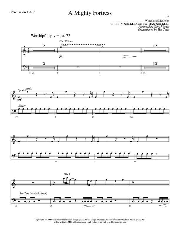 A Mighty Fortress (Choral Anthem SATB) Percussion 1/2 (Lillenas Choral / Arr. Gary Rhodes / Orch. Tim Cates)
