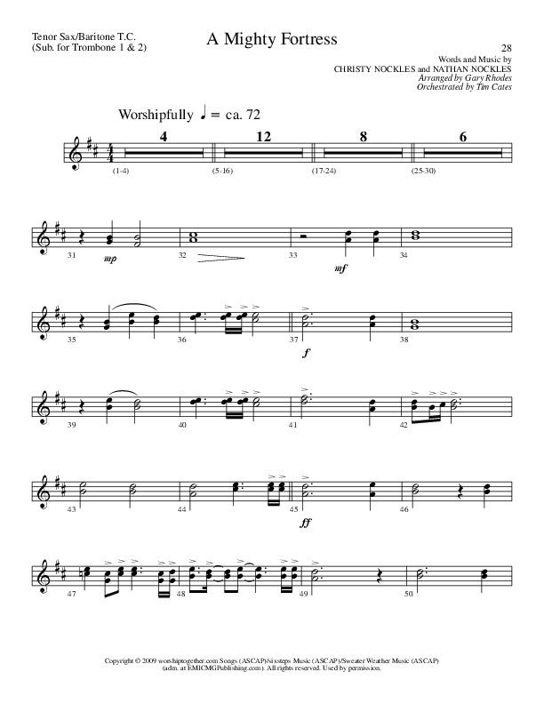 A Mighty Fortress (Choral Anthem SATB) Tenor Sax/Baritone T.C. (Lillenas Choral / Arr. Gary Rhodes / Orch. Tim Cates)
