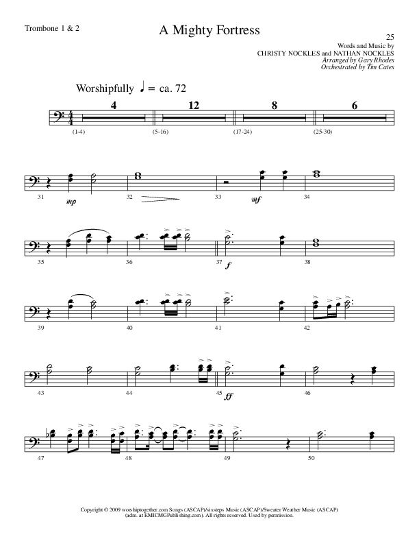A Mighty Fortress (Choral Anthem SATB) Trombone 1/2 (Lillenas Choral / Arr. Gary Rhodes / Orch. Tim Cates)