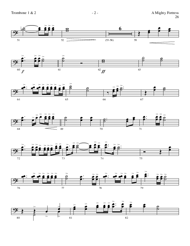 A Mighty Fortress (Choral Anthem SATB) Trombone 1/2 (Lillenas Choral / Arr. Gary Rhodes / Orch. Tim Cates)