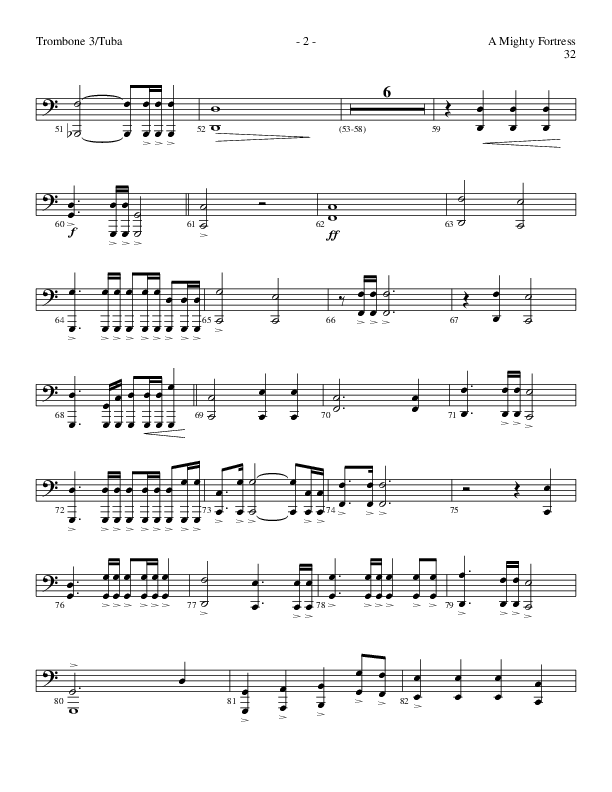 A Mighty Fortress (Choral Anthem SATB) Trombone 3/Tuba (Lillenas Choral / Arr. Gary Rhodes / Orch. Tim Cates)