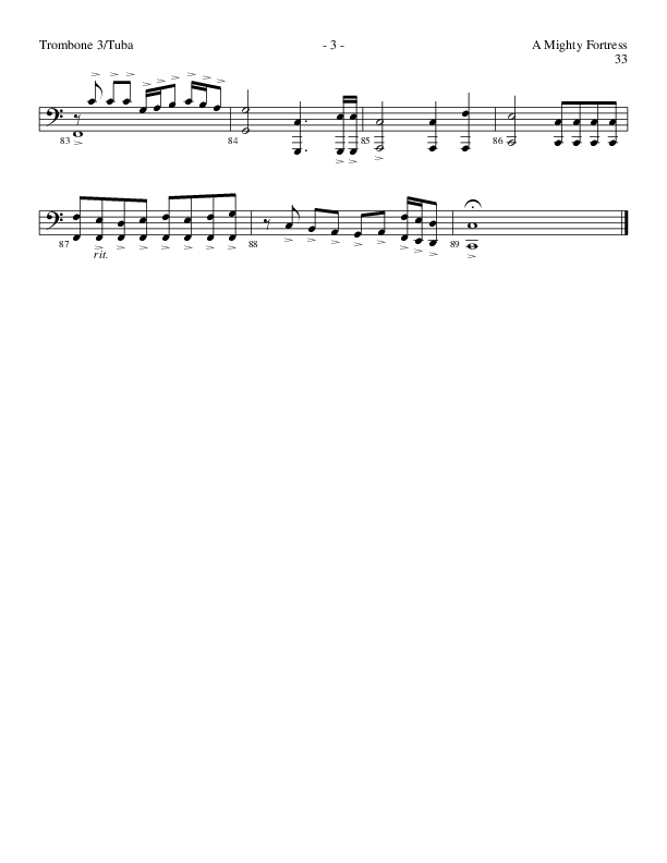 A Mighty Fortress (Choral Anthem SATB) Trombone 3/Tuba (Lillenas Choral / Arr. Gary Rhodes / Orch. Tim Cates)