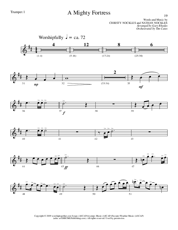 A Mighty Fortress (Choral Anthem SATB) Trumpet 1 (Lillenas Choral / Arr. Gary Rhodes / Orch. Tim Cates)