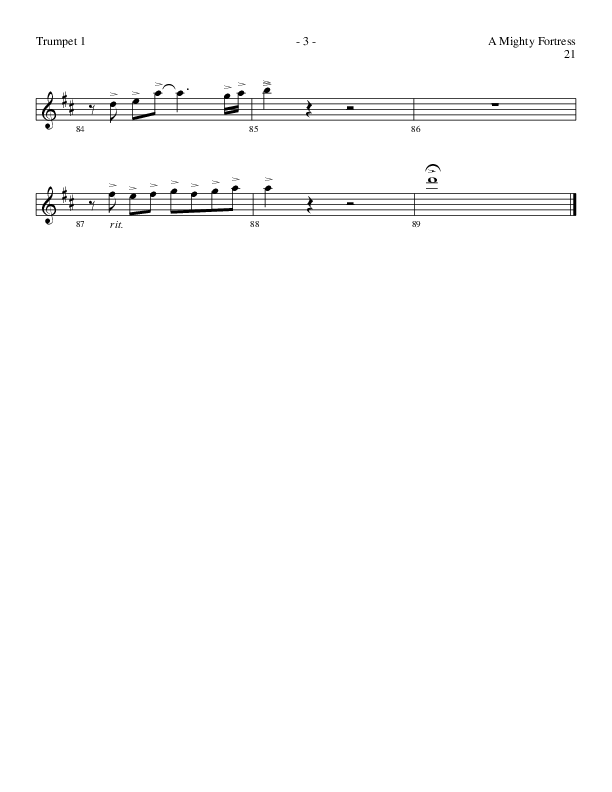 A Mighty Fortress (Choral Anthem SATB) Trumpet 1 (Lillenas Choral / Arr. Gary Rhodes / Orch. Tim Cates)