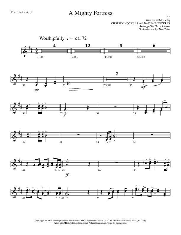 A Mighty Fortress (Choral Anthem SATB) Trumpet 2/3 (Lillenas Choral / Arr. Gary Rhodes / Orch. Tim Cates)