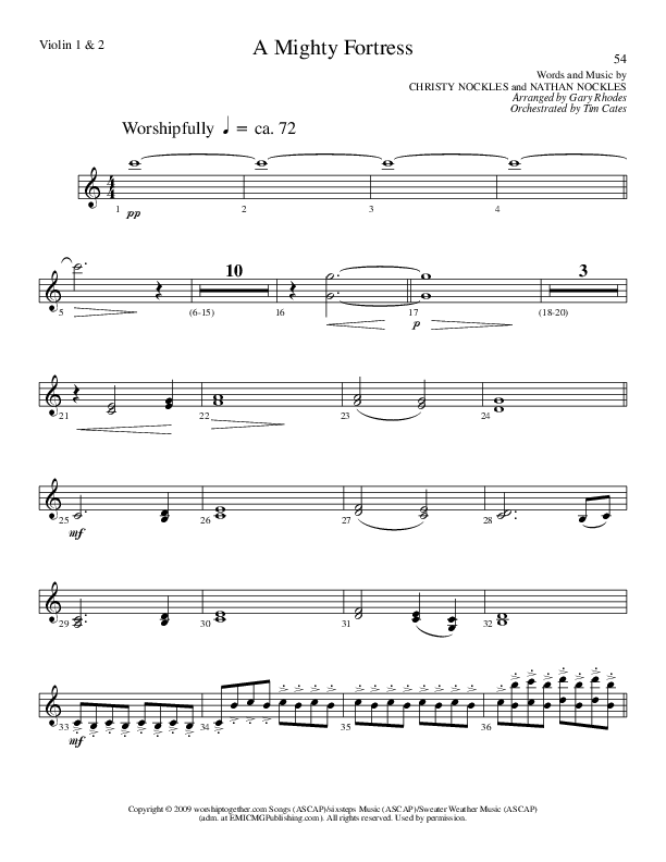 A Mighty Fortress (Choral Anthem SATB) Violin 1/2 (Lillenas Choral / Arr. Gary Rhodes / Orch. Tim Cates)