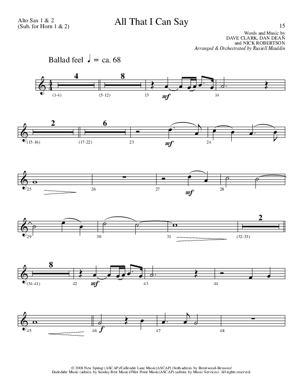 All That I Can Say (Choral Anthem SATB) Alto Sax 1/2 (Lillenas Choral / Arr. Russel Mauldin)