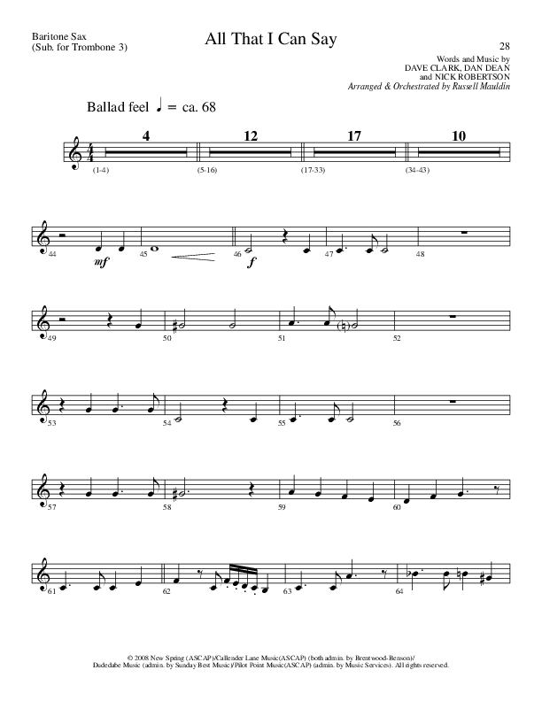 All That I Can Say (Choral Anthem SATB) Bari Sax (Lillenas Choral / Arr. Russel Mauldin)