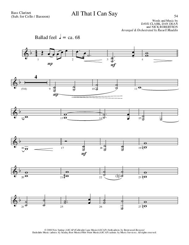 All That I Can Say (Choral Anthem SATB) Bass Clarinet (Lillenas Choral / Arr. Russel Mauldin)