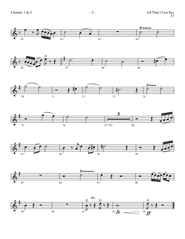 All That I Can Say (Choral Anthem SATB) Clarinet 1/2 (Lillenas Choral / Arr. Russel Mauldin)