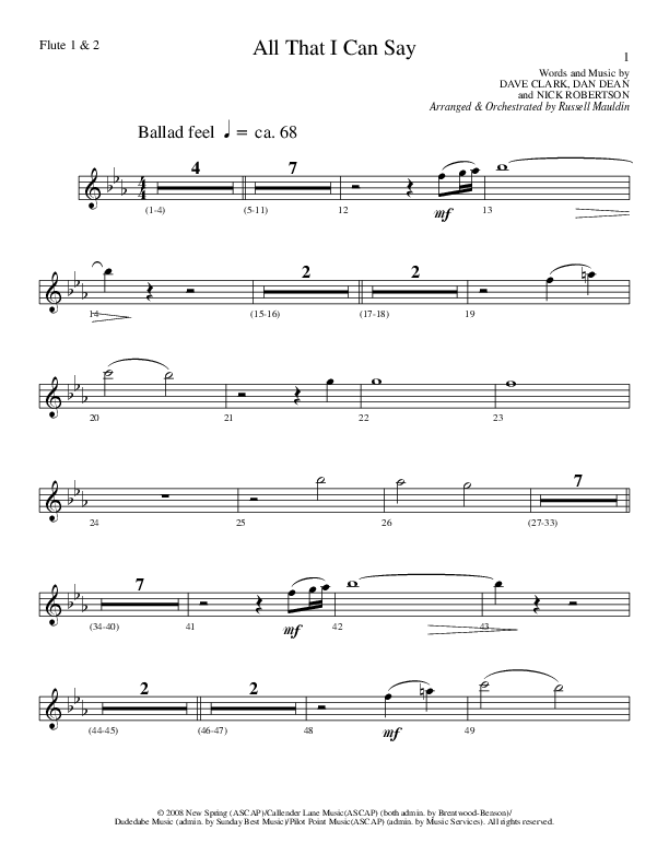 All That I Can Say (Choral Anthem SATB) Flute 1/2 (Lillenas Choral / Arr. Russel Mauldin)
