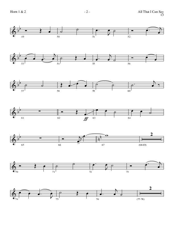 All That I Can Say (Choral Anthem SATB) French Horn 1/2 (Lillenas Choral / Arr. Russel Mauldin)