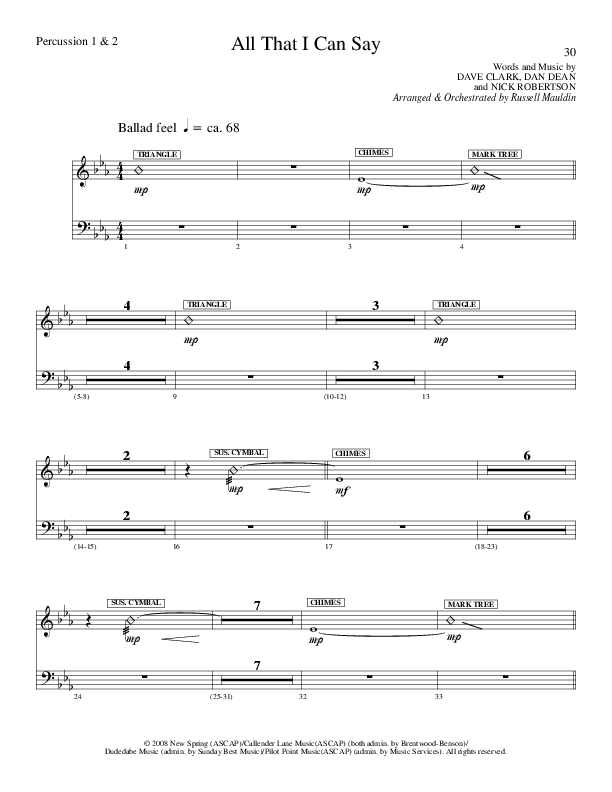 All That I Can Say (Choral Anthem SATB) Percussion 1/2 (Lillenas Choral / Arr. Russel Mauldin)