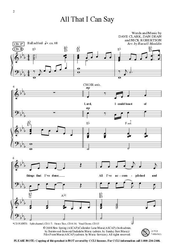 All That I Can Say (Choral Anthem SATB) Anthem (SATB/Piano) (Lillenas Choral / Arr. Russel Mauldin)