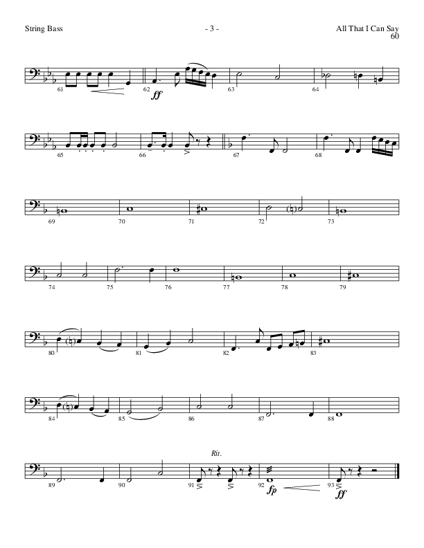 All That I Can Say (Choral Anthem SATB) String Bass (Lillenas Choral / Arr. Russel Mauldin)