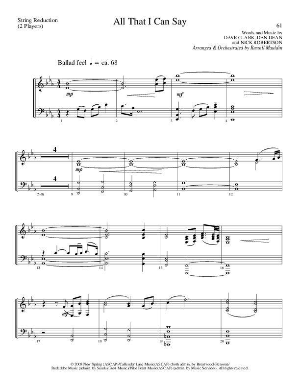 All That I Can Say (Choral Anthem SATB) String Reduction (Lillenas Choral / Arr. Russel Mauldin)