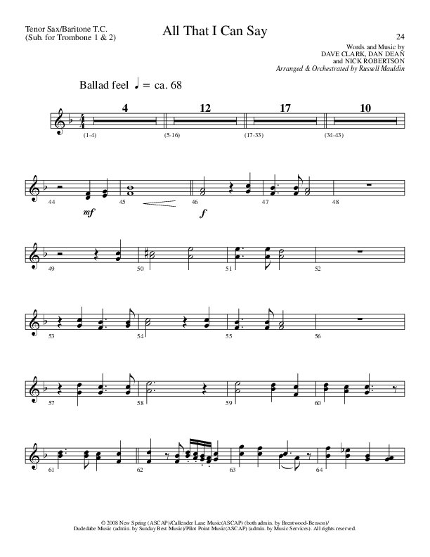 All That I Can Say (Choral Anthem SATB) Tenor Sax/Baritone T.C. (Lillenas Choral / Arr. Russel Mauldin)