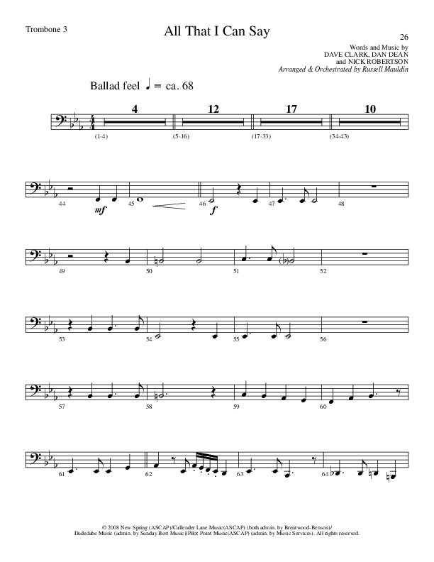 All That I Can Say (Choral Anthem SATB) Trombone 3 (Lillenas Choral / Arr. Russel Mauldin)