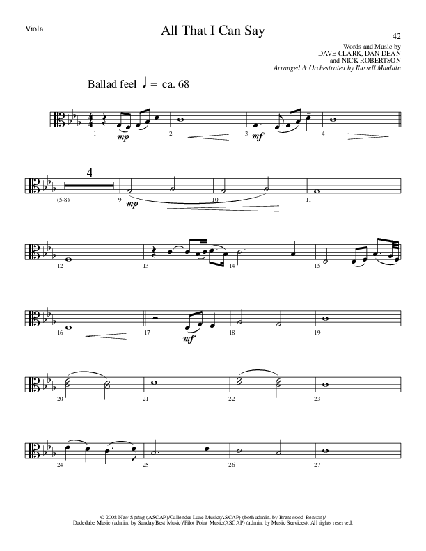 All That I Can Say (Choral Anthem SATB) Viola (Lillenas Choral / Arr. Russel Mauldin)