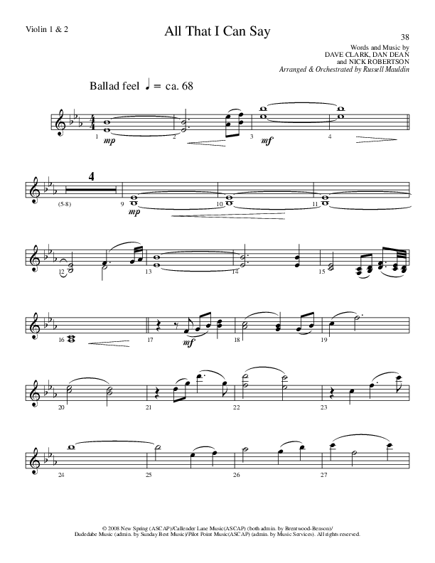 All That I Can Say (Choral Anthem SATB) Violin 1/2 (Lillenas Choral / Arr. Russel Mauldin)