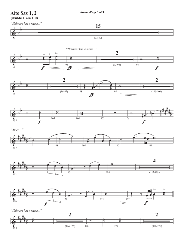 Amen (Choral Anthem SATB) Alto Sax 1/2 (Word Music / Arr. David Wise / Orch. David Shipps)