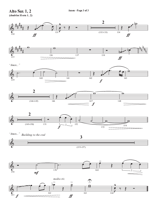 Amen (Choral Anthem SATB) Alto Sax 1/2 (Word Music / Arr. David Wise / Orch. David Shipps)