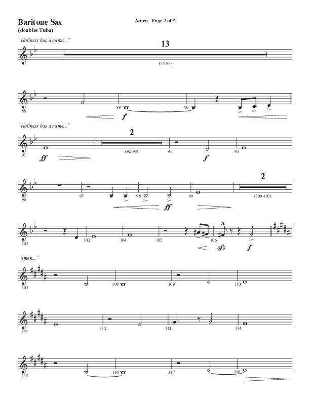 Amen (Choral Anthem SATB) Bari Sax (Word Music / Arr. David Wise / Orch. David Shipps)