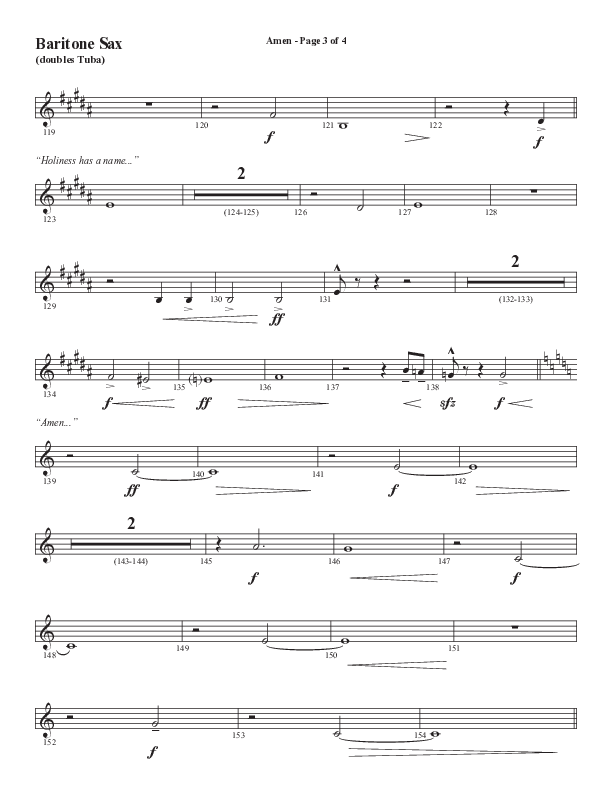Amen (Choral Anthem SATB) Bari Sax (Word Music / Arr. David Wise / Orch. David Shipps)