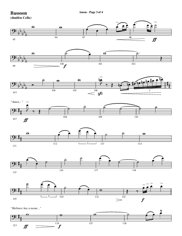 Amen (Choral Anthem SATB) Bassoon (Word Music / Arr. David Wise / Orch. David Shipps)