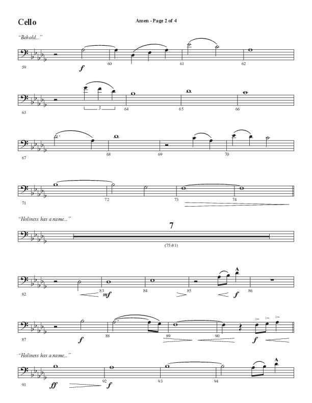 Amen (Choral Anthem SATB) Cello (Word Music / Arr. David Wise / Orch. David Shipps)