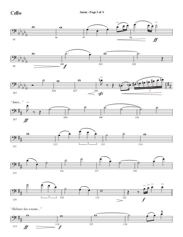 Amen (Choral Anthem SATB) Cello (Word Music / Arr. David Wise / Orch. David Shipps)