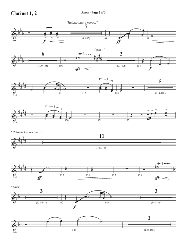 Amen (Choral Anthem SATB) Clarinet 1/2 (Word Music / Arr. David Wise / Orch. David Shipps)
