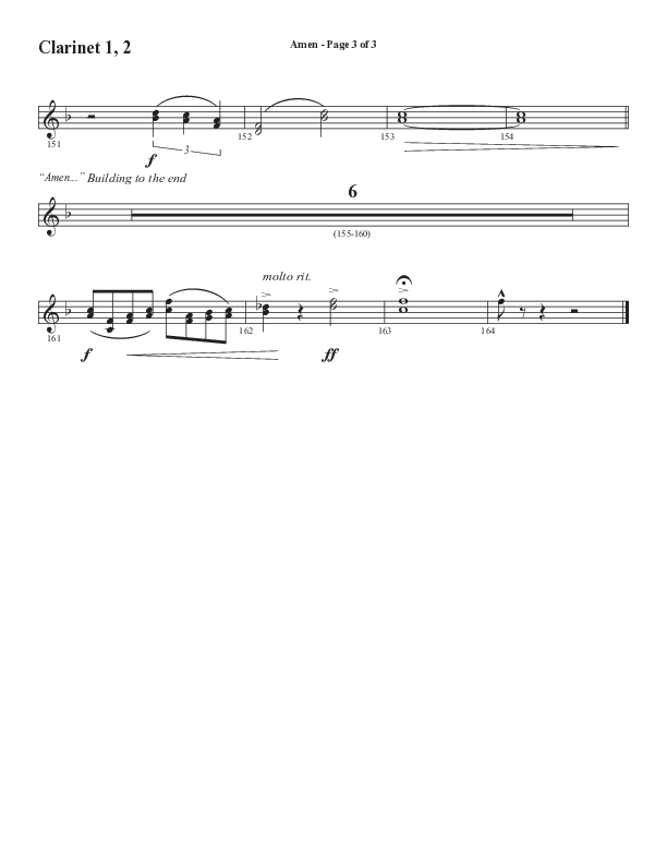 Amen (Choral Anthem SATB) Clarinet 1/2 (Word Music / Arr. David Wise / Orch. David Shipps)