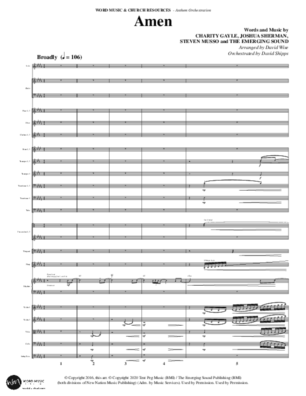Amen (Choral Anthem SATB) Orchestration (Word Music / Arr. David Wise / Orch. David Shipps)