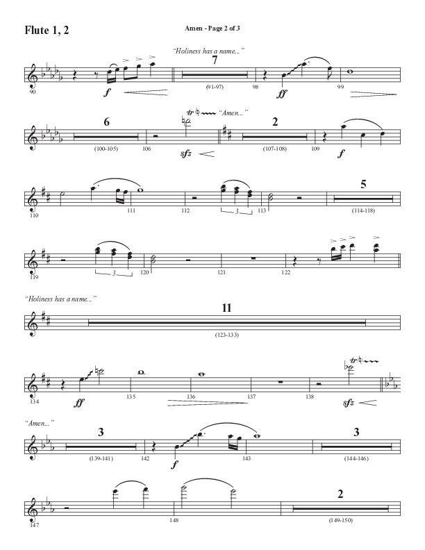 Amen (Choral Anthem SATB) Flute 1/2 (Word Music / Arr. David Wise / Orch. David Shipps)