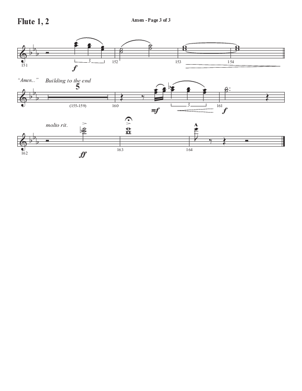 Amen (Choral Anthem SATB) Flute 1/2 (Word Music / Arr. David Wise / Orch. David Shipps)