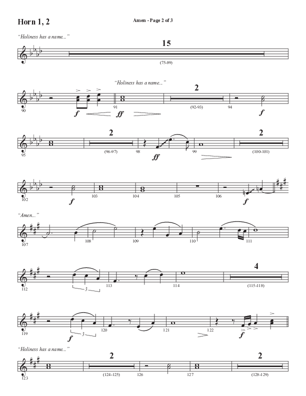 Amen (Choral Anthem SATB) French Horn 1/2 (Word Music / Arr. David Wise / Orch. David Shipps)