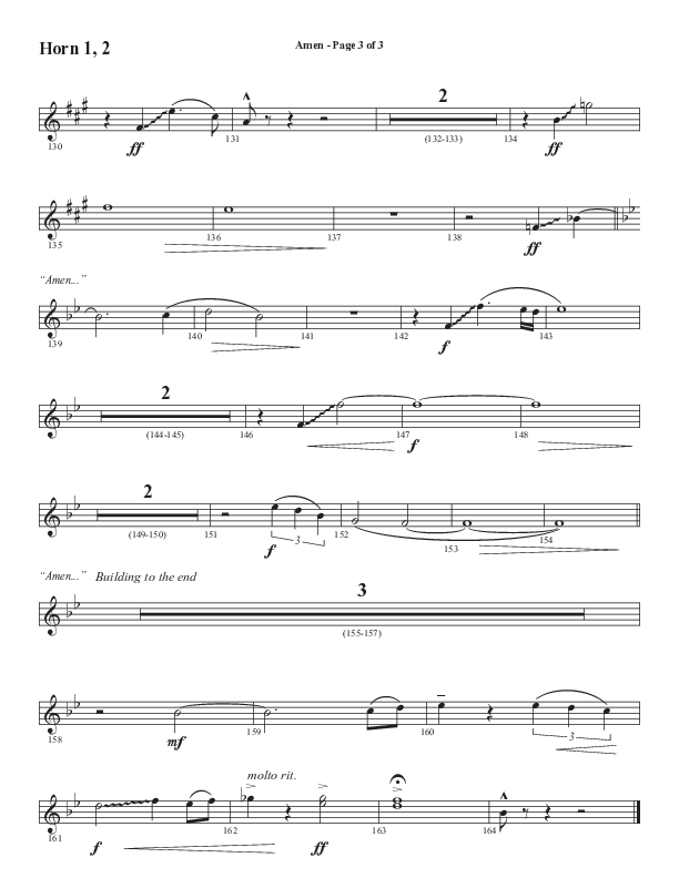 Amen (Choral Anthem SATB) French Horn 1/2 (Word Music / Arr. David Wise / Orch. David Shipps)