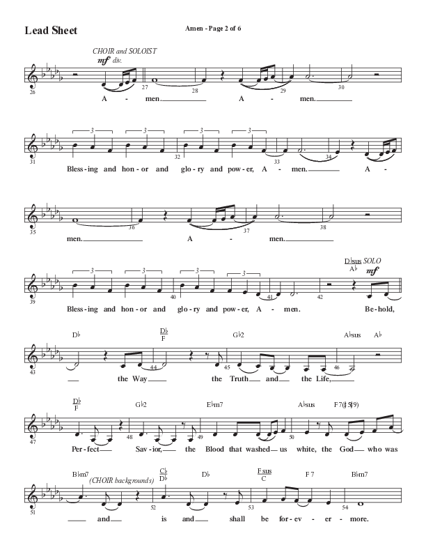 Amen (Choral Anthem SATB) Lead Sheet (Melody) (Word Music / Arr. David Wise / Orch. David Shipps)