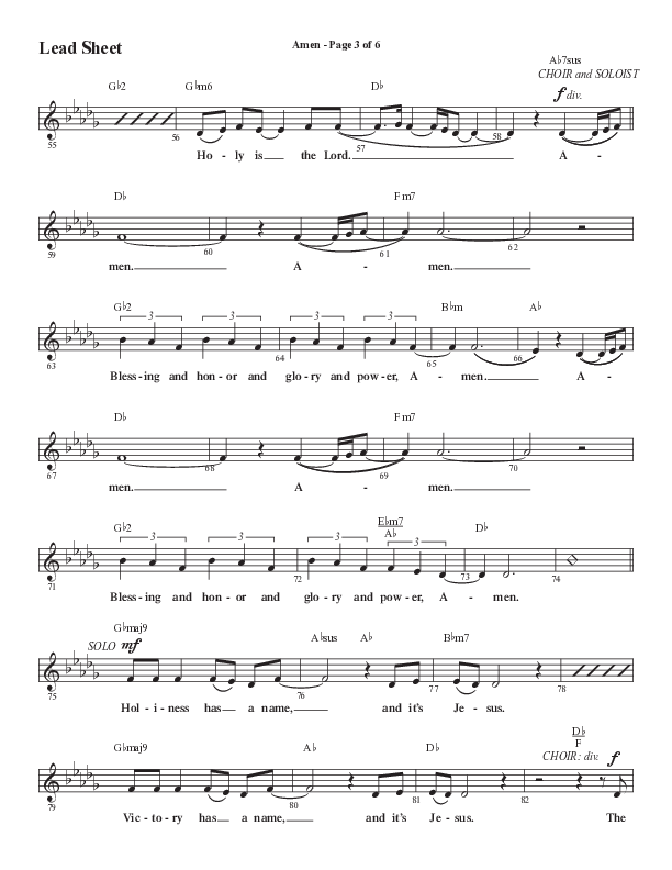 Amen (Choral Anthem SATB) Lead Sheet (Melody) (Word Music / Arr. David Wise / Orch. David Shipps)