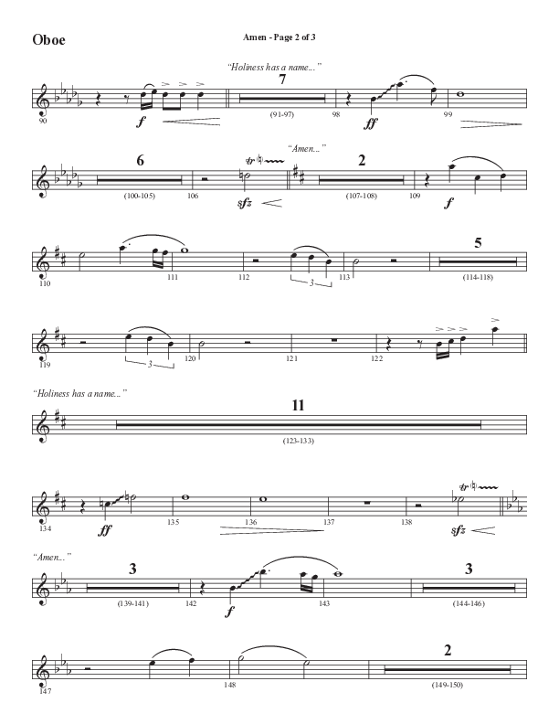 Amen (Choral Anthem SATB) Oboe (Word Music / Arr. David Wise / Orch. David Shipps)